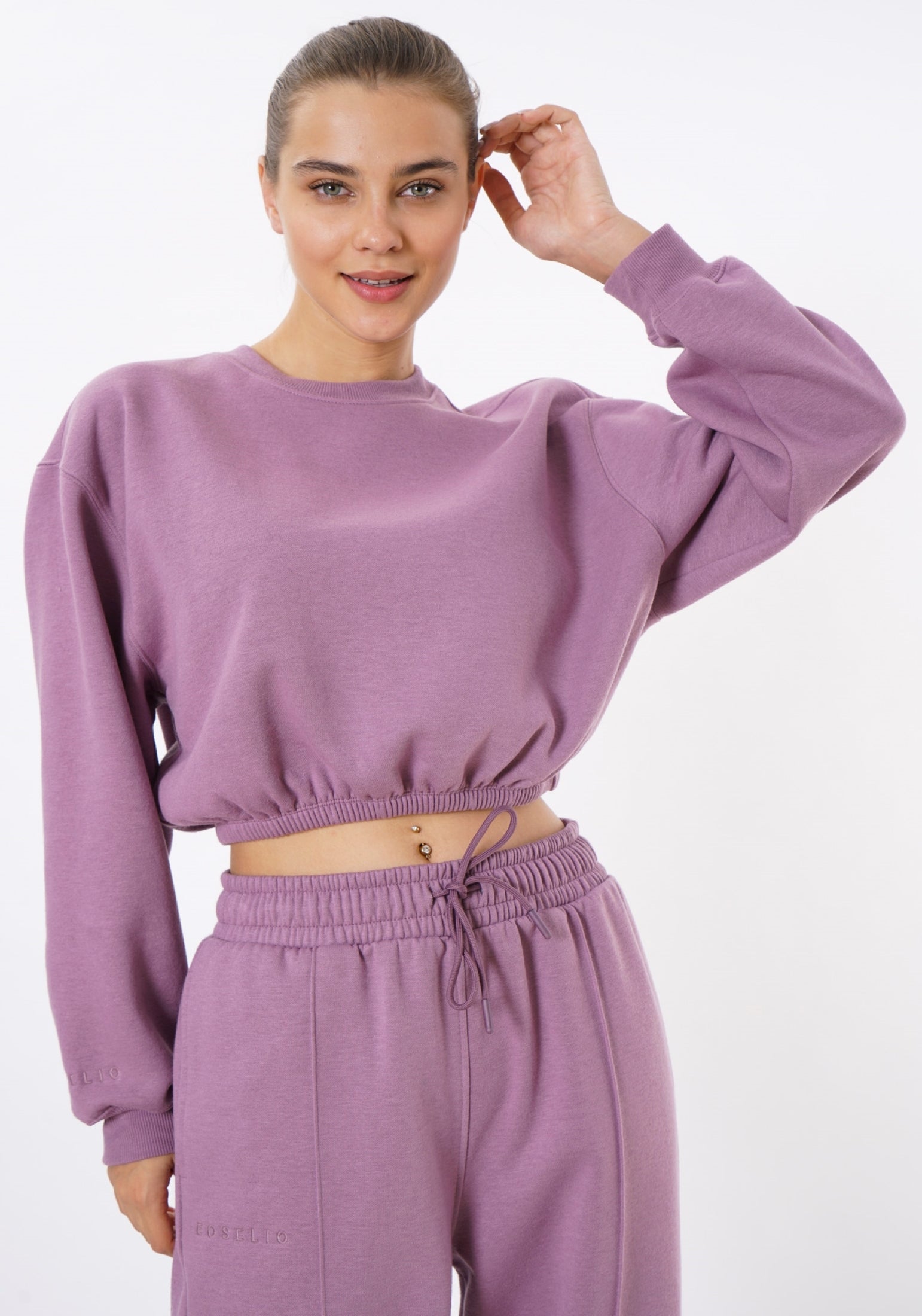 Cropped Crewneck Sweatshirt / Plum