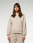 Kurzes Sweatshirt mit Rundhalsausschnitt / Beige 